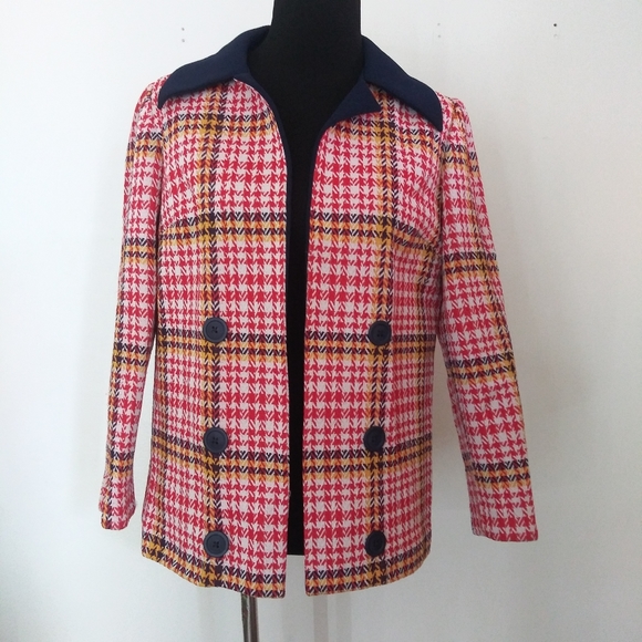 Vintage union made plaid double Knit open front jacket - Picture 2 of 12